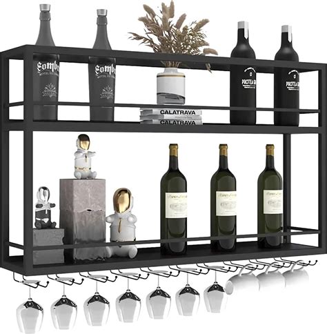 Amazon.com: Industrial Wall Mounted Wine Rack, 2-Tier Wood Wine Bottle ...