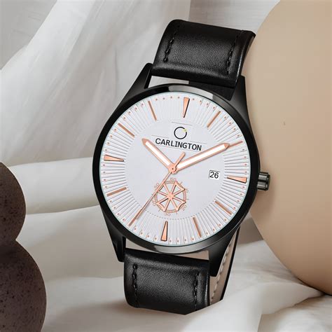 Carlington Elite CT1020 Water Resistant Leather Watch With Date Displa