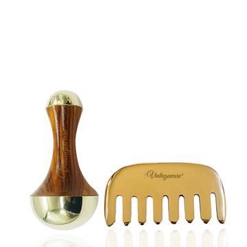 Vintageware kansa wand gua sha comb home decor wood metal handcuffs