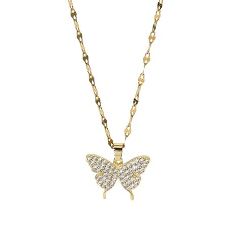 18k Gold Plated Big Butterfly Necklace with Sparkling Zircon – Laviscart