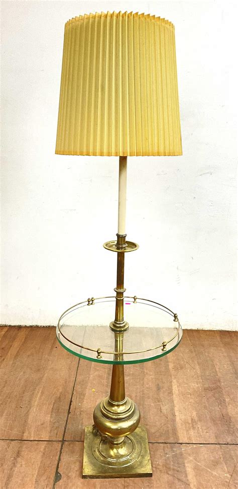 Lot - Mid Century Style Brass Floor Lamp Table Combo