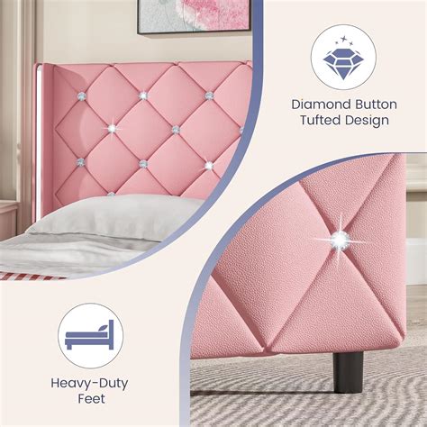 DreamCurship Queen Size Bed Frame, Pink Queen Bed Frame with Headboard ...