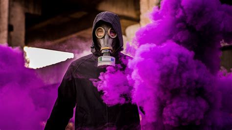 Download wallpaper 3840x2160 man, gas mask, smoke, purple 4k uhd 16:9 ...