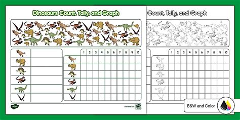 First Grade Dinosaurs Count, Tally, and Graph Worksheet