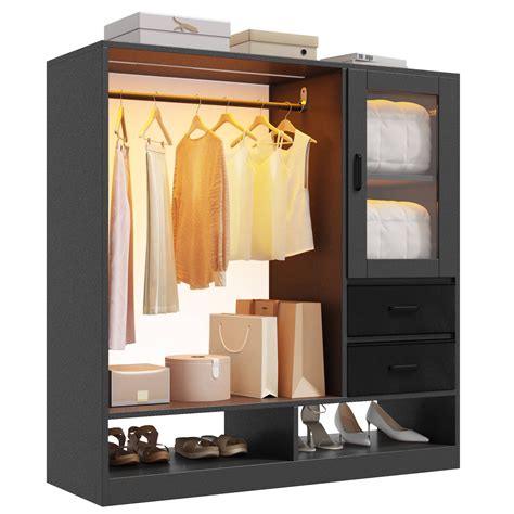 EROMMY Dresser with Hanging Rack, Clothes Rack Dresser with LED Lights ...