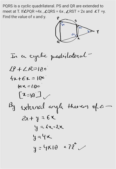 PQRS is a cyclic quadrilateral. PS and QR are extended to meet at point ...