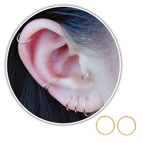 4mm Super Tiny Tragus Hoop Earrings, 20g Gold Cartilage Earring, Helix ...