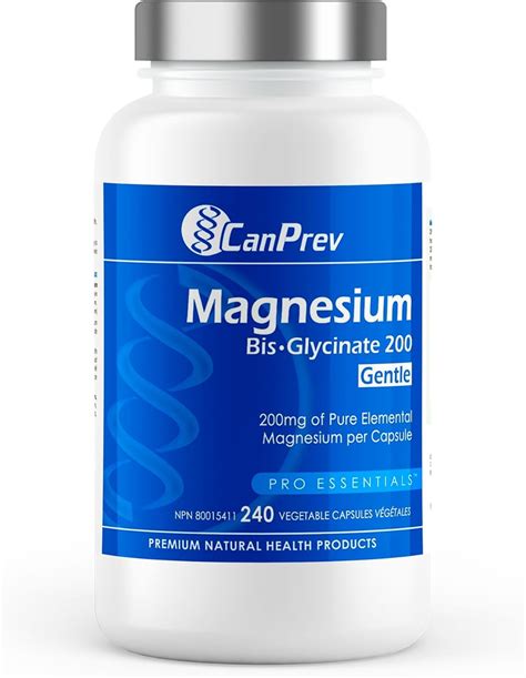 CanPrev Pure Magnesium Bisglycinate 200mg, Gentle, 240 V-Caps - Easily Absorbed, Gentle on the ...