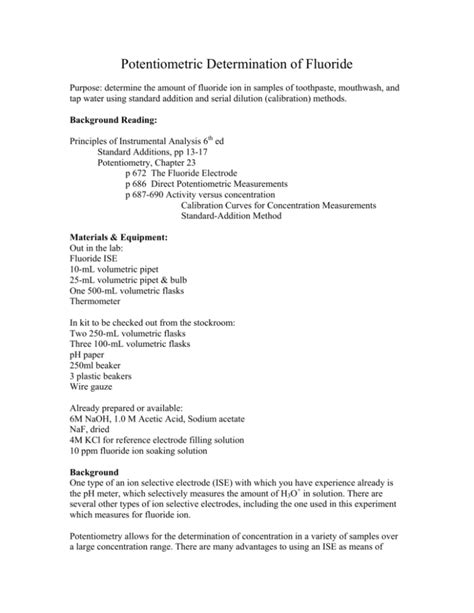 Image result for Flouride Determination Potentiometry Data Making Lab Report