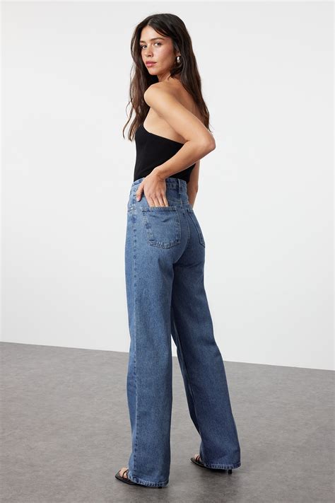 Trendyol Collection High Waist Wide Leg Blue Jeans - TWOSS23JE00068 ...