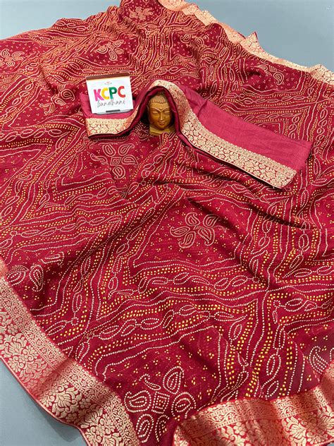 Beautiful Moss Chiffon Georgette Bandhani Sarees,OR, KCPC – KcPc Bandhani