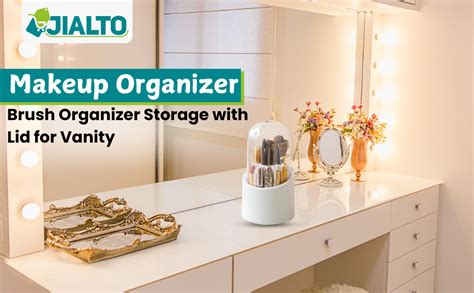 JIALTO 360 Rotating Makeup Organizer with Lid – Dustproof & Waterproof ...