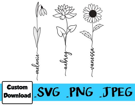 Birth Month Flower 4 Flowers With Connected Cursive - Etsy Australia