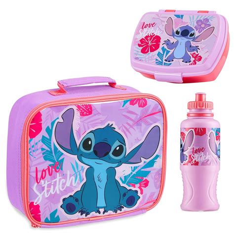 Buy Disney Stitch Kids Lunch Box 3 Piece Set Insulated Lunch Bag Snack ...