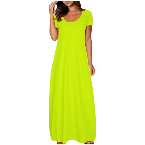 Wiyuqeen Womens Solid Crew Neck Maxi Dresses Classic Summer Short ...