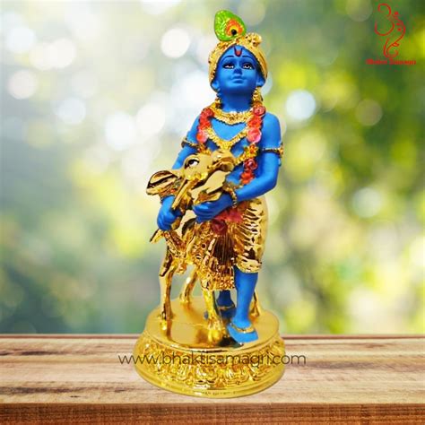 Gold-Plated Krishna Ji with Calf – Bhakti Samagri