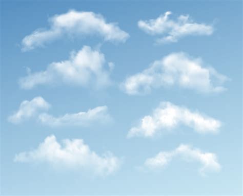 Set of transparent different clouds on blue background. real ...