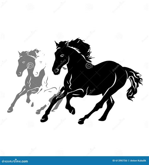 Three running horses stock vector. Illustration of black - 61390756