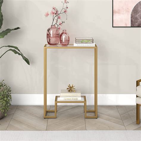 Arrow Crafts Console Table with Tempered Glass, Gold, 29x22x8 Inch ...