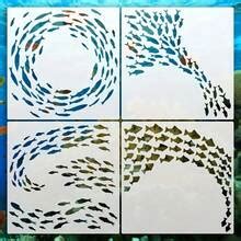 Set Of 4 Fish School Stencils, Large 12-Inch Reusable Ocean-Themed ...