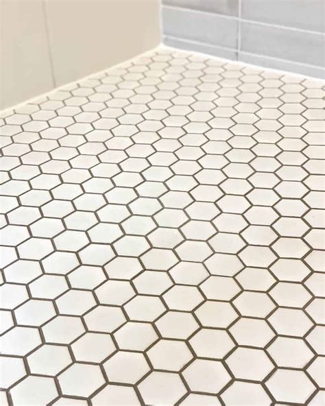 White Hexagon Shower Floor Tiles With Gray Grout - Soul & Lane