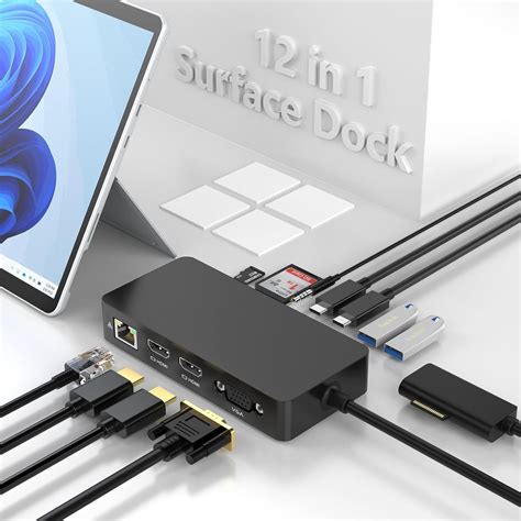Microsoft Surface Dock Triple Display (Dual 4K HDMI+VGA), 12 in 1 ...