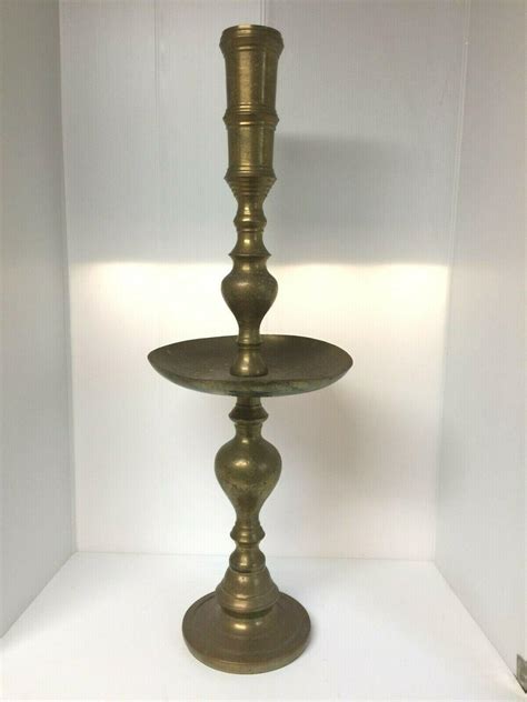 Vintage Brass Candlestick Floor Candle Holder Etched 30" Tall | #3776610838
