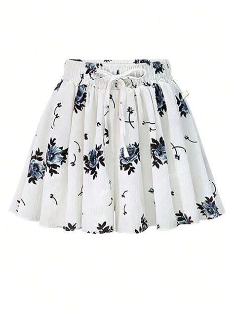 Plus Size Skorts With Floral Print And Flared Hem | SHEIN USA