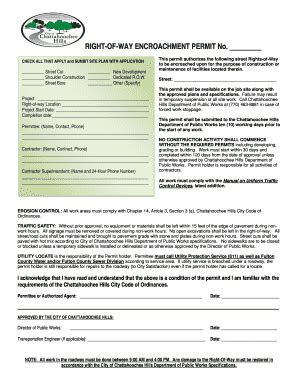 Fillable Online chatthillsga R O W Permit Document revised 4-26-10 ...