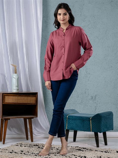 Women Solid Peach Viscose Shirt – QuaClo