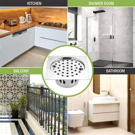 Square Flat Cut Floor Drain (5 x 5 Inches) with Lock and Cockroach Tra ...