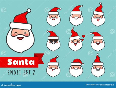 Vector Cartoon Simple Flat Line Santa Claus Emoji Set. Cute and Stock ...