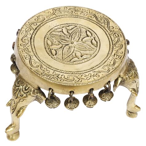 Artvarko Elephant Pillars Design Pooja Brass Chowki Round Table with ...