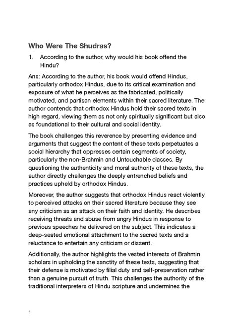Shudras - Who Were The Shudras? According to the author, why would his ...