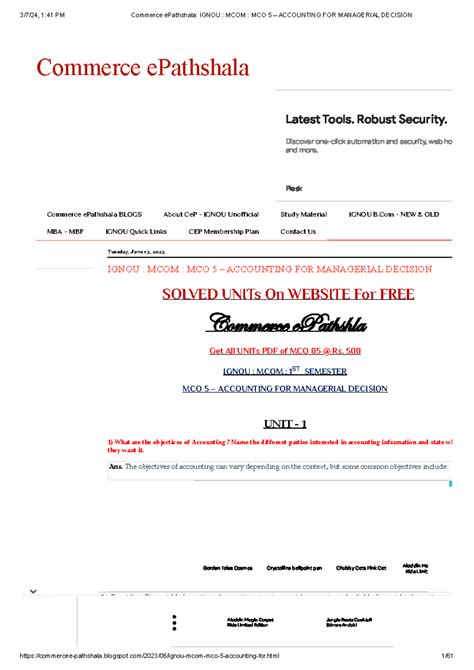 MCOM MCO 5 – Accounting FOR Managerial Decision - Commerce ePathshala ...