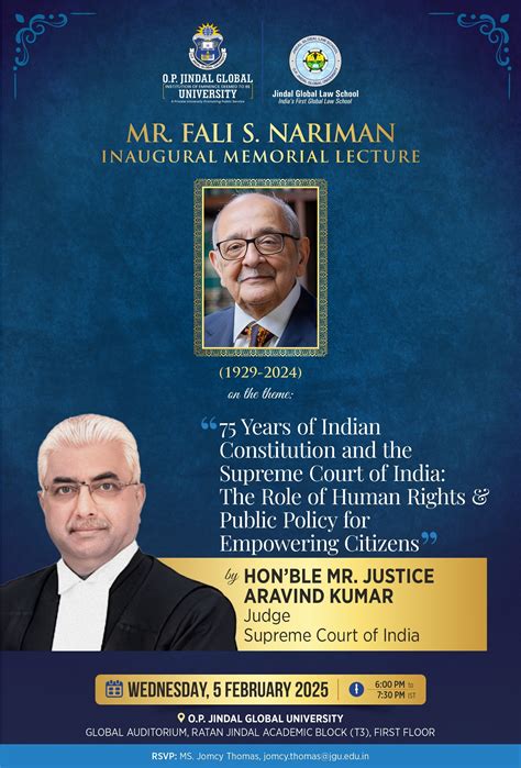 Supreme Court Justice Aravind Kumar delivers Fali S. Nariman Memorial ...