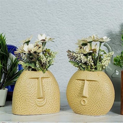 Buy Glimpse Homes Ceramic Flower Vase | Set of 2 | Upbeat Face Vase 5.5 ...