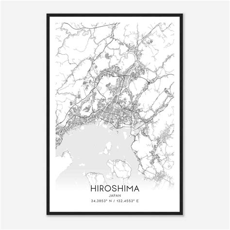Hiroshima Japan Map Poster, Hiroshima City Road Wall Art Print - Custom ...