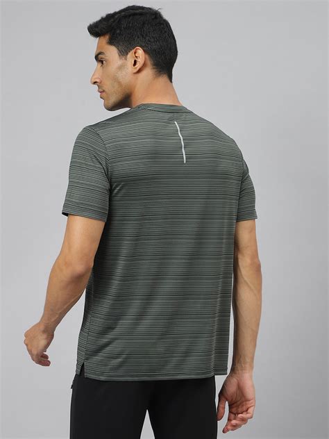 Alcis Men Dark Green Stretch-X Anti-Static Slim-Fit Round Neck Running
