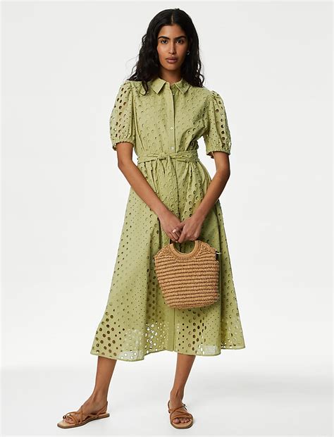 Buy Pure Cotton Broderie Midi Shirt Dress at Marks & Spencer