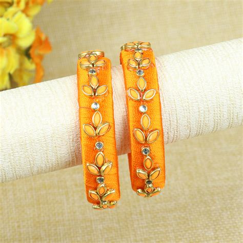 Silk Thread Petal Kundan Stone Bangles - Set of 2 – Asthetika