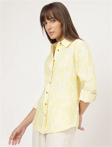 Buy Pure Linen Printed Spread Collar Shirt at Marks & Spencer