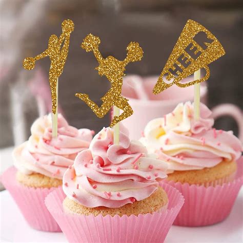 Buy ZHUU 30PCS Gold Glitter Cheerleader Cupcake Toppers Megaphone Cheer ...