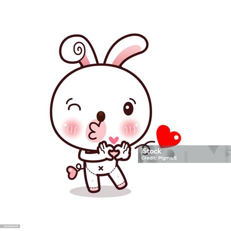 Little Rabbit Blowing Kisses Kawaii Cartoon Style Stock Illustration ...