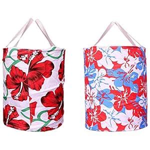Kuber Industries Round Cloth Foldable Laundry Basket Bag Set of 2 Pcs ...