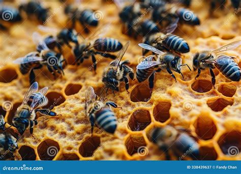 Honeycomb with Busy Bees stock illustration. Illustration of busy ...