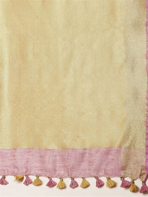 Pink Golden Handwoven Dual-Tone Saree – Kalakari India