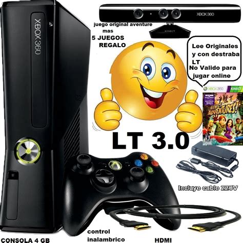 Xbox 360 Slim Lt 3.0 Kinect Juego Aventures Original - U$S 280,00 en Mercado Libre