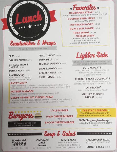 Menu at Stacy's Restaurant, Junction City