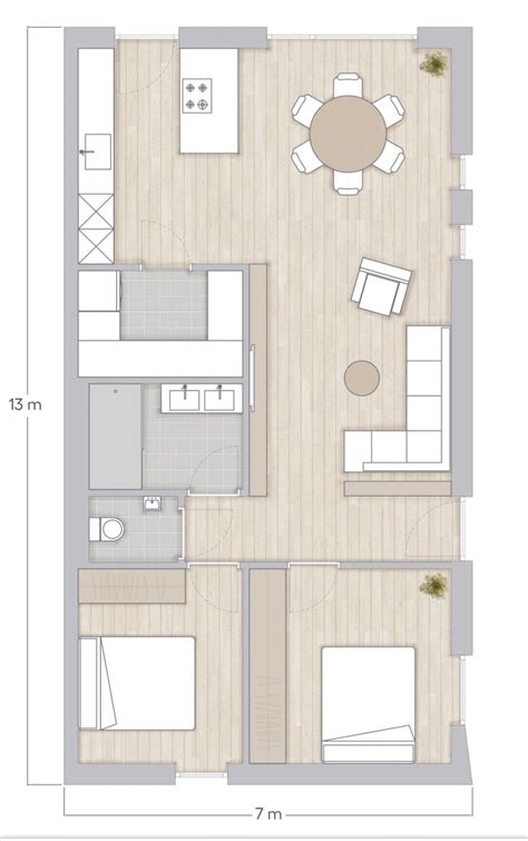 Modern 2 Bedroom Apartment Floor Plan